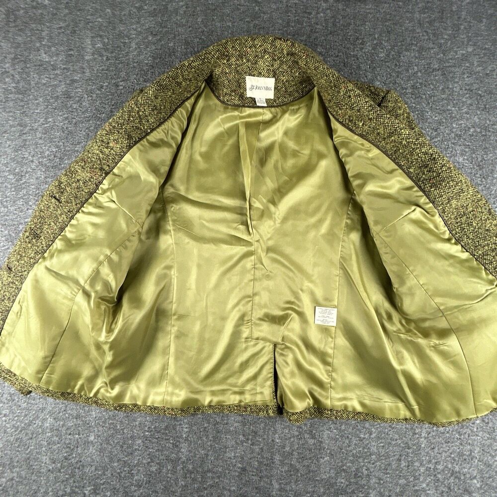 St Johns Bay Wool Blend Tweed Blazer Womens Sz 12 Green Lined Double Breasted - Picture 4 of 14